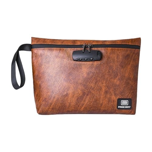 Free Boy 11.8"x8.6"Smell Proof Bag with Combination Lock,Odor Proof Travel Storage Pouch-Brown