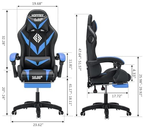 HOFFREE Gaming Chair Massage with Bluetooth Speakers and Led Lights Ergonomic Computer Gaming Chair with Footrest RGB Video Game Chair with High Back Lumbar Support Blue and Black - Thumbnail 2