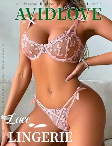 Avidlove Sexy Lingerie for Women Underwire Lingerie Set Cute Push Up Embroidered Bra and Panty Set Orange Pink XL - Thumbnail 4