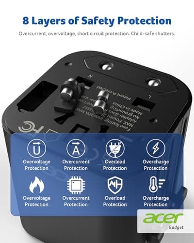 Acer US to Europe Plug Adapter, Universal Travel Adapter, International Power Adapter for USA to Europe UK France Germany Spain Ireland Australia (Type C/G/A/I),Black - Thumbnail 3