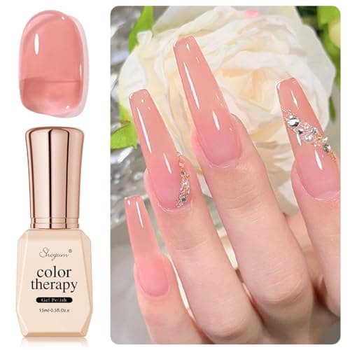 SHOYUM Jelly Nude Gel Nail Polish,15ml Sheer Neutral Translucent Soak Off Gel Polish, UV Light Cure for Nail Art DIY Rose Cameo X08
