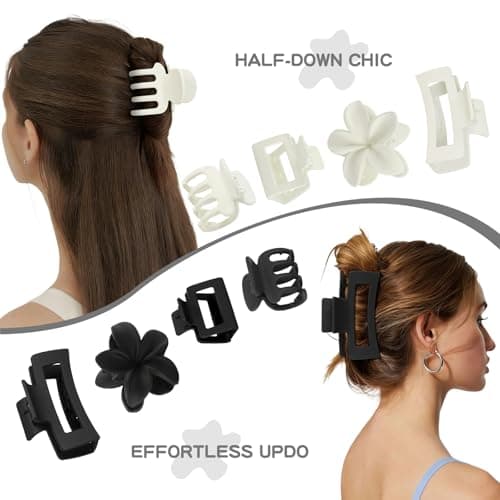 CHANDAT 8Pcs Matte Hair Clips for Women - White & Black - Thumbnail 3