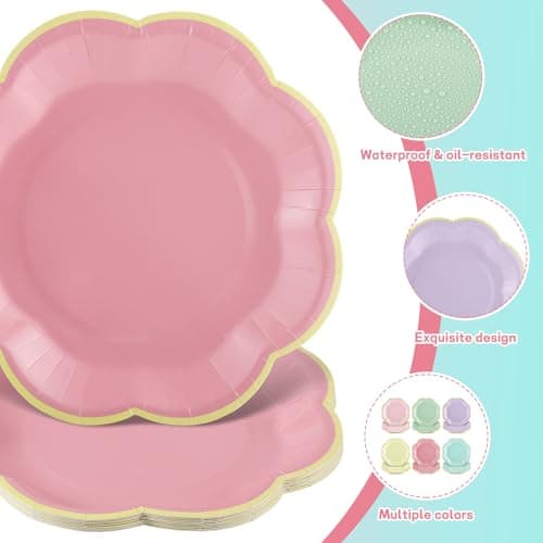NatNarr 60 Pcs Pastel Paper Plates, 7 Inch Pastel Plates with Gold Edge Scalloped Party Plate Disposable Easter Dessert Plate for Wedding Birthday Baby Shower Bridal Party Supplies - Thumbnail 3