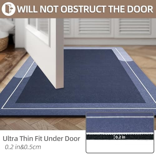 Mordem Bath Mat Rug, Rubber Non Slip Bath Mat Super Absorbent Quick Dry Bathroom Floor Mat Thin Bath Mats for Bathroom Fits Under the Door, Shower Rug for in Front of Bathtub Shower, Blue,19.6"x31.5" - Thumbnail 6