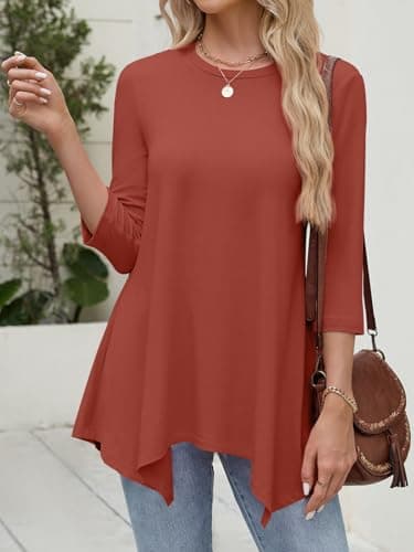 JUSTFASHIONNOW 3/4 Length Sleeve Womens Tops Dressy Casual Tunic Tops Fall Tops for Seniors Date Outfits Maternity T Shirts Fashion Clothes（Caramel，XX-Large - Thumbnail 3