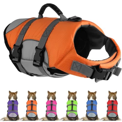 Mklhgty Dog Life Jacket - Reflective Adjustable Vest With Rescue Handle for Swimming and Boating - Ripstop Pet Safety Preserver for Small, Medium and Large Dogs - Image 1