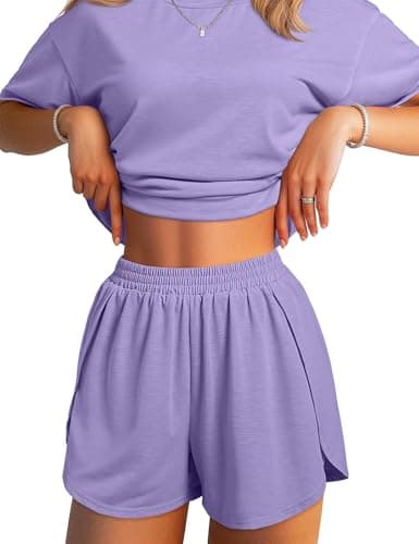 JUSTFASHIONNOW 2 Piece Short Sets for Women Cute Split Short Pajamas Set Summer Pjs Comfy Lounge Sets Soft Sleepwear(Purple,XX-Large) - Image 1