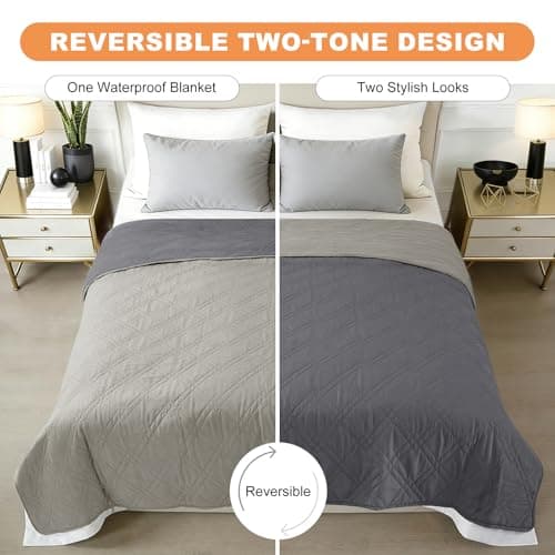Vmeyiek 100% Waterproof Dog Bed Cover Pet Blanket(42"x50"),7-Layer Reversible Washable Sofa Couch for Furniture Car (Light Gray+Gray) - Thumbnail 3