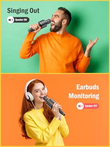 MetFut Wireless Bluetooth Karaoke Microphone, Built-in Loud Speaker for 10H Playback, Add Reverb/Duet Mode/Earbuds Monitoring, Portable Karaoke Machine for Entertainment & Singing Practice (Gray) - Thumbnail 3