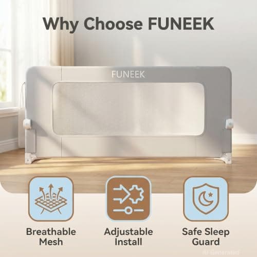 FUNEEK Bed Rail for Toddlers, 59" L Swing Down Crib Rail, Bed Guard Rail for King Size Beds, Twin, Full, Queen,with Reinforced Anchor Safety System - Thumbnail 6