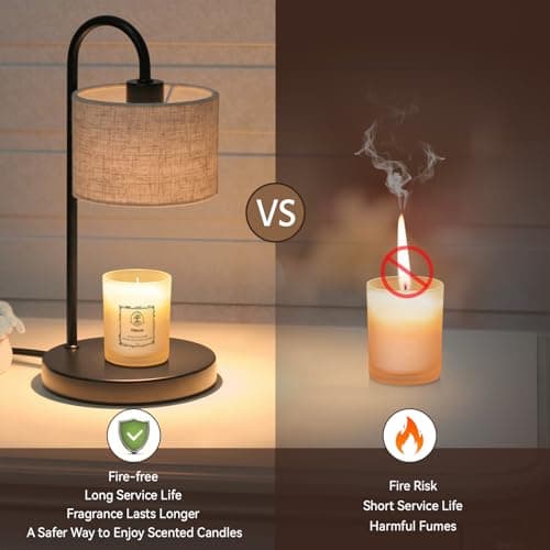 FINCMY Candle Warmer Lamp with Timer, Dimmable Candle Wax Warmer Electric Candle Warmer with Replacement Bulbs, Bedroom Home Decor Compatible with Various Candles (Linen) - Thumbnail 5
