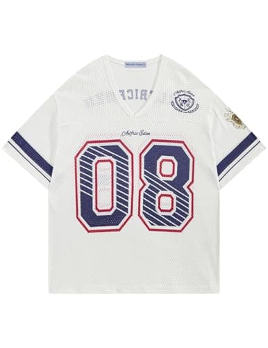 Aelfric Eden Jersey Shirts for Women Y2k Oversized V Neck Graphic Tees Football Number Streetwear T Shirt Tops White M
