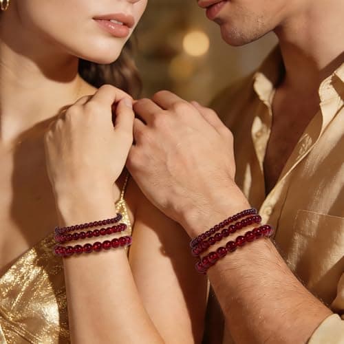 Risyfjew 4MM Handmade Garnet Natural Gemstone Stretch Elastic Bracelet,PE Film Anti-oxidation Packaging Natural Stone Crystal Healing Power Energy Gifts for Adult - Thumbnail 5