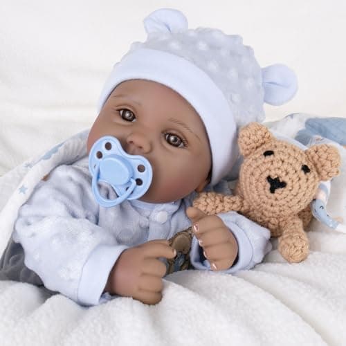 Milidool Black Reborn Baby Dolls Boy 18 Inch Lifelike Black Silicone Baby Dolls that Look Real African American Newborn Boy Dolls Realistic Baby Doll with Bear Clothes Gift Set for Ages 3+ - Thumbnail 4