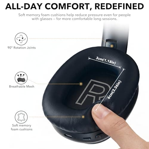 1Mii E700 Hybrid Active Noise Cancelling Headphones, Bluetooth Wireless Hi-Res Audio LDAC, Comfortable Over Ear for Commuters Traveler Student, aptX Low Latency for TV Home Office Airplane, Blue - Thumbnail 3
