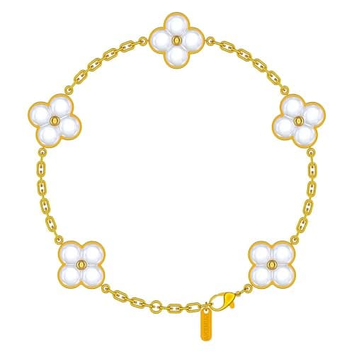 Gold Tone Clover Bracelet for Women, Adjustable Paperclip Chain Charm Bracelet, 5 Motifs (15mm), Stainless Steel Link Bracelet, Dainty Trendy Jewelry Gift - Image 1