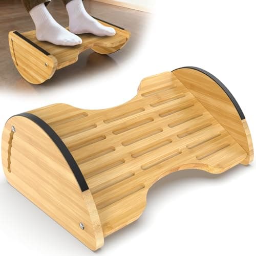 Bamboo Foot Rest for Under Desk at Work - Reversible Rocking Desk Footrest 2-in-1 with 6 Adjustable Heights, Ergonomic Foot Rest Under Desk with Anti-Slip Surface for Home, Office and Gaming - Image 1