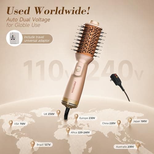 PRITECH Auto Dual Voltage Hair Dryer Brush for Travel,Ionic Hair Styler - Thumbnail 3
