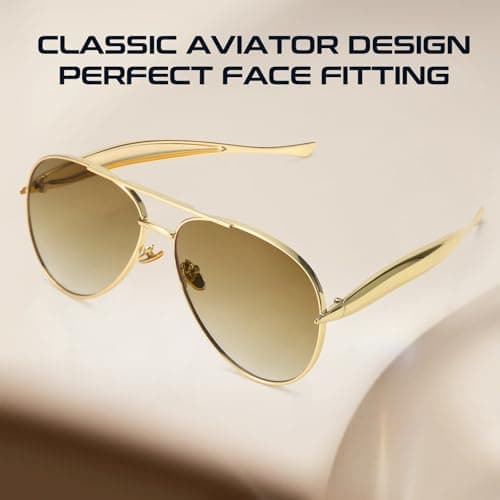 SODQW Gold Aviator Sunglasses for Women Men Trendy Designer Metal Sun Glasses with UV400 Metal Frame Ladies Shades - Thumbnail 6