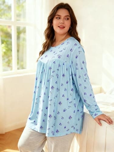 JULYCLO Plus Size Womens Tops Casual Tunic Pleated Blouses Long Sleeve Crew Neck Loose Fit Fall Fashion Shirts 1X-5X - Thumbnail 5