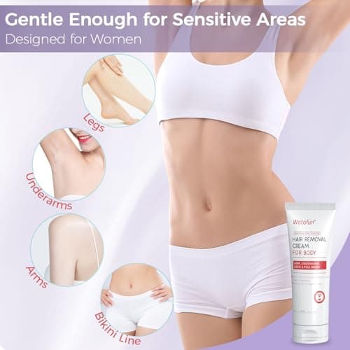 Watofun Body Hair Removal Cream for Women with Aloe Gel for Sensitive Skin, 5 Min Painless Depilatory Cream for Arms, Underarms, Legs, Chest& Bikini Line, hair remover for women 2-in-1 Kit, 6.35 Fl Oz - Thumbnail 5