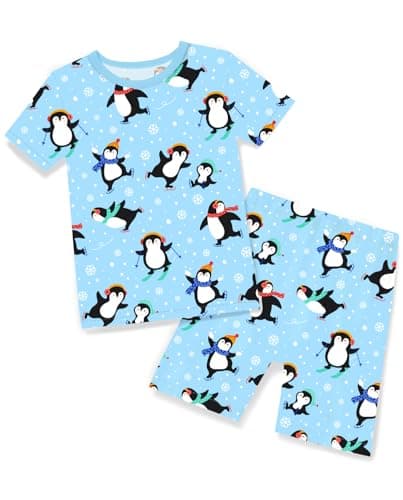 babee Reshinee Bamboo Viscose Toddler Pajamas Boys Girls Kids Baby Cool Short Summer Penguin Pjs Set 18-24 Months Two Piece - Image 1