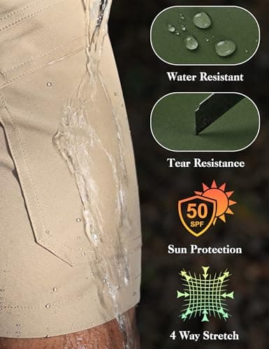 KPSUN Men's 7" Hiking Cargo Shorts Lightweight Quick Dry Tactical Golf Shorts with Zipper Pockets for Fishing Camping Work(OliveGreen XL) - Thumbnail 4