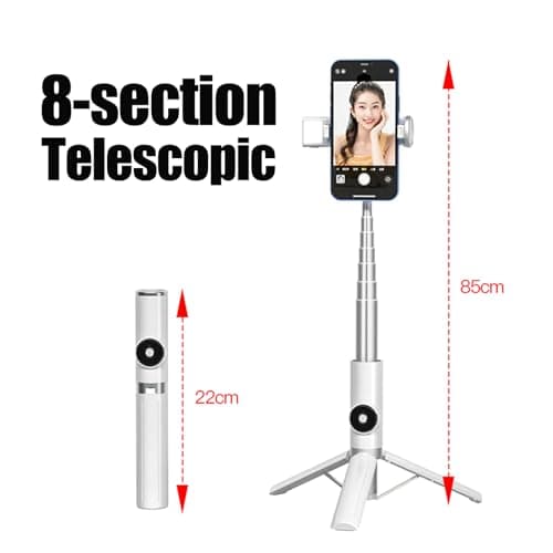 Selfie Stick Tripod Portable Extendable Cell Phone Stand with Detachable Mini Ring Light Phone Tripod Stand with Bluetooth Remote for iPhone Android for Vlogging/Travel/Live Streaming (White) - Thumbnail 4