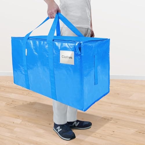 TICONN 6 Pack Extra Large Moving Bags Heavy Duty with Zippers & Carrying Handles, Durable Storage Bags Moving Boxes for Closet Organizers and Storage (6 Pack, Sky Blue) - Thumbnail 2