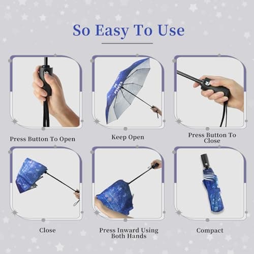 Natuquebrela Rain Umbrella Portable Windproof - Lightweight Compact Backpack Umbrellas Galaxy Astrology Gift Cute Large Auto Open Close Umbrella for Girls - Thumbnail 4