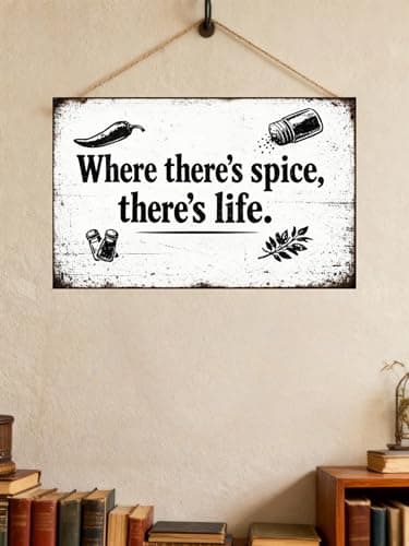 Where There’s Spice There’s Life Vintage Tin Sign Rustic Kitchen Wall Decor Metal Plaque Farmhouse Cooking Quote Art Dining Room Pantry Cafe Typography 8x12 Inch Pre Drilled Holes - Thumbnail 3
