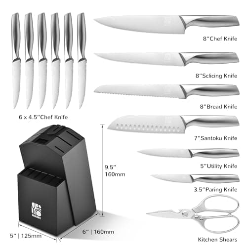 HAOCHUYI Premium Quality 14-Piece Knife Set with Block, Professional Chef Knife Set - Ultra-Sharp Kitchen Knives with Ergonomic Wood Handle, Ideal for Home, Outdoor, Camping, BBQ, and Gifts for Men - Thumbnail 2
