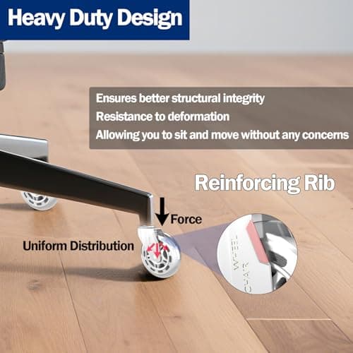 TESUMI White Office Chair Wheels 3" Roller Blade Rubber Chair Casters Replacement, Heavy Duty Quiet No Scratch Gaming Chair Wheel for Hardwood Floor Carpet, Set of 5, 11mm Universal Fit/Not for 1KEA - Thumbnail 5