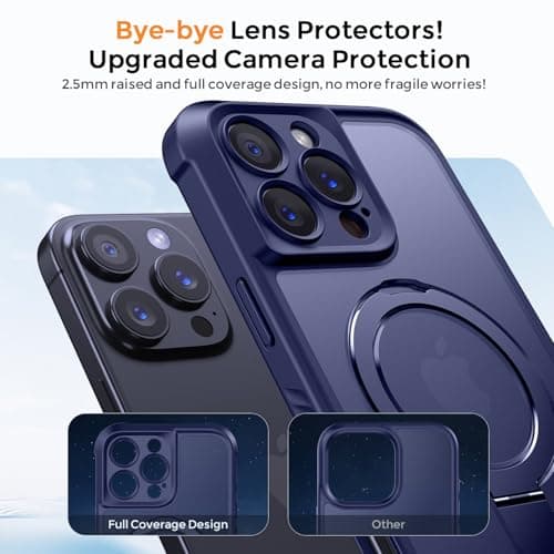 MOCCA Design for iPhone 16 Pro Case with Magnetic Invisible Stand [Full Camera Protection] [Compatible with Magsafe] Military Drop Shockproof Translucent Matte Phone Case Cover 6.3",Deep Blue - Thumbnail 3