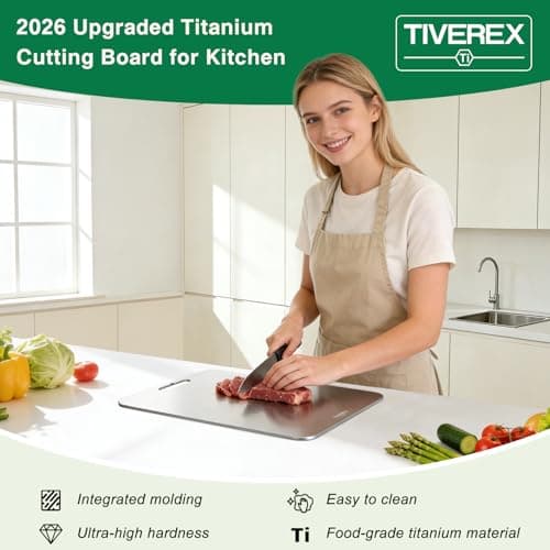TIVEREX Titanium Cutting Board,100% Pure Titanium Cutting Boards for Kitchen, Easy to Clean, Dishwasher Safe, Double Sided Non Toxic Food-Grade Chopping Boards for Meats, Fruits and Vegetables - Thumbnail 2