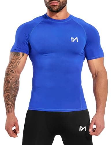 Men’s Compression Shirts Quick Dry, Top Baselayer Short Sleeve Athletic Undershirt, Workout Gym Slimming Undershirt A-Blue - Image 1