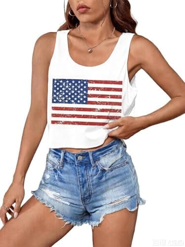 T&Twenties American Flag Tank Top for Women,4th of July Stars Striped Racerback Tees Sleeveless Patriotic USA Flag Vest Tops - Image 1