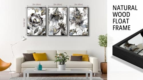 ASDCEUTICALS Large Canvas Wall Art - Framed Floral Abstract Wall Decor Black and White Paintings Aesthetic Wall Pictures Artwork for Living Room Bedroom Office Bathroom 16" X 24" X 3 Panels - Thumbnail 6