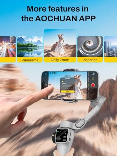 AOCHUAN Gimbal Stabilizer for iPhone & Android, 3-Axis Phone Gimbal with OLED Screen, 7.8" Extendable Rod, Face & Gesture Tracking, Ideal for Vlogging, Travel & Video Recording-Smart V8 White - Thumbnail 5