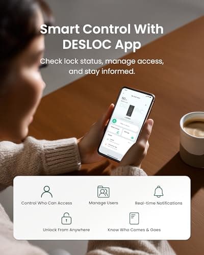 DESLOC Smart Lock K140 Plus with Palm Vein Recognition, Keyless Entry Door Lock with Keypad Deadbolt, App Control, Auto Lock Digital Door Lock for Front Door with Mechanical Key Backup, Black - Thumbnail 6
