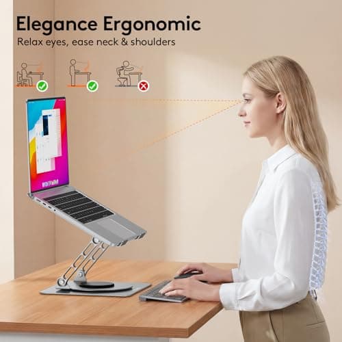 TECKNET Laptop Stand for Desk - 360° Rotating Base, Ergonomic Foldable Computer Stand for Laptop Riser, Height Adjustable, Compatible with MacBook Pro, Dell XPS, HP, and All Laptops 10-17" (Silver) - Thumbnail 4