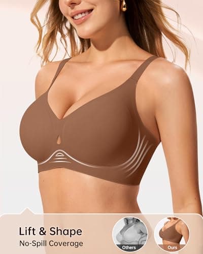 LetsJoli Wireless Bras for Women Jelly Seamless Push Up Support Bras for Older Women Lift No Underwire(Brown XL) - Thumbnail 3