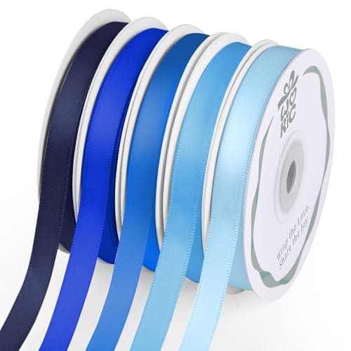 woric Double Faced Blue Ribbon 3/8 Inch x 5 Rolls Total 50 Yards, 10 Yd/Roll Craft Thin Satin Ribbon for Gift Wrapping Hair Bows Baby Bridal Shower Wedding Graduation Mother's Day Decoration - Image 1