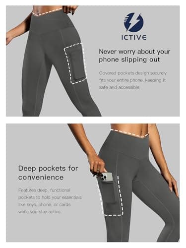 ICTIVE Women's Capris Yoga Pants with Pockets Crossover V Cross High Waisted Fitness Running Leggings Grey L - Thumbnail 5