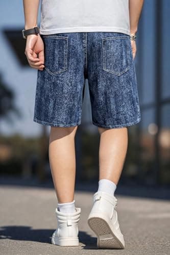 Heyfanee Mens Baggy Jorts Y2k Wide Leg Jean Shorts Men Big and Tall Loose Fit Denim Shorts for Men Streetwear Dark Blue 46 - Thumbnail 3
