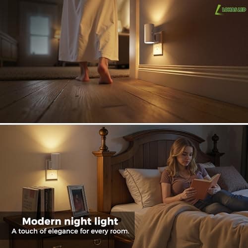L LOHAS LED Night Light Plug in, 2 Pack, Night Lights Plug into Wall, Light Sensor, Cement Gray Housing, Soft White Nightlight, 3000K 100LM Dimmable Nightlights for Hallway Bedroom Stairway - Thumbnail 4