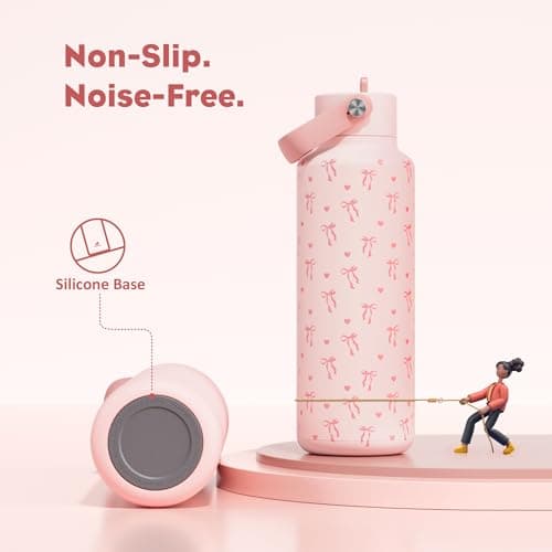 POWCAN 18 oz Insulated Water Bottle: Leakproof, Cup Holder Friendly, Standard Mouth, Top Handle, Double Walled Stainless Steel Water Bottle for Girl, Student, School, Bag, Camping (Sweetheart Bow) - Thumbnail 6