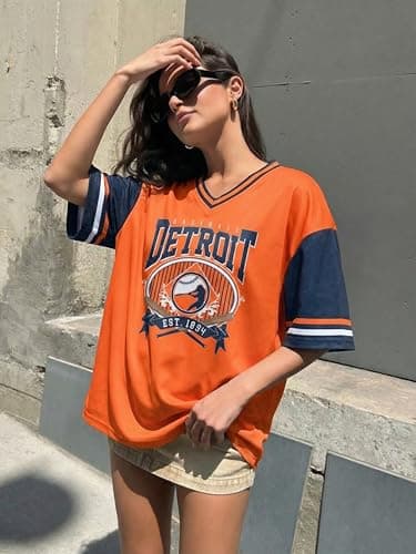 Baseball Jersey Shirts for Women - Baseball Detroitv T-Shirts Funny Game Day Fan Clothes Tops Orange - Thumbnail 5