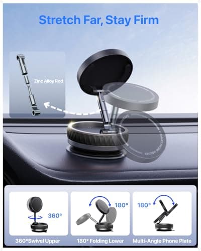 Intoval Vacuum Magnetic Phone Holder for Car, 360 Suction Cup Phone Mount with Snaplock Tech, Adjustable Magnet Stand for Your Car - Fit for Magsafe iPhone, Come with 2 Mag Rings, Flat Nano Sticker - Thumbnail 5