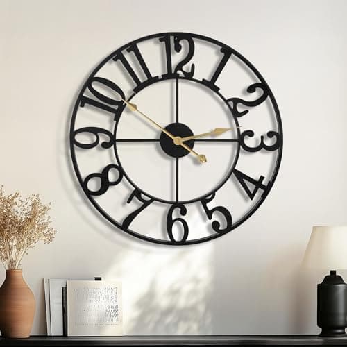HAITANG Wall Clock Large for Living Room Decor, 18 Inch Round Black Metal Silent Non Ticking Battery Operated Modern Vintage Decorative Clock for Bedroom - Image 1